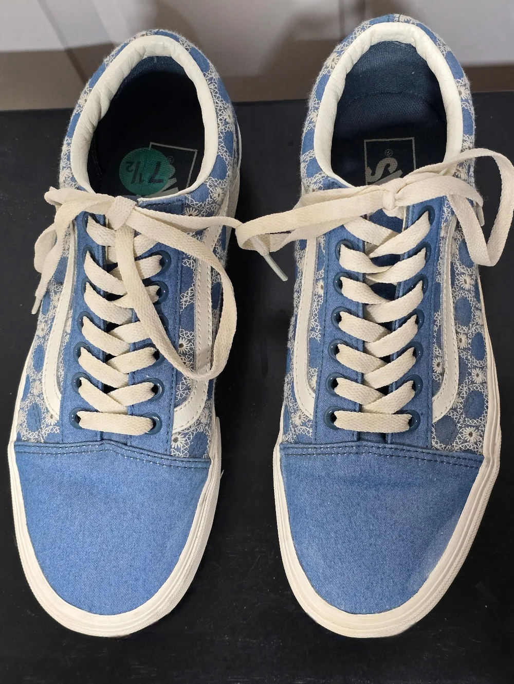 Vans Old Skool Stackform Sneakers Blue Floral White Lace Women's Lace-Up 7.5 - Picture 4 of 10